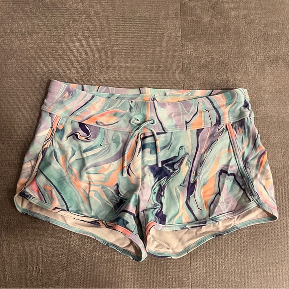Athleta Girl Large Purple and Orange Athletic Shorts Vibrant Design Size 12 - Picture 1 of 6